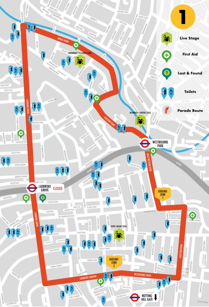 Notting Hill Carnival Route Map 2018 First Aid Toilets