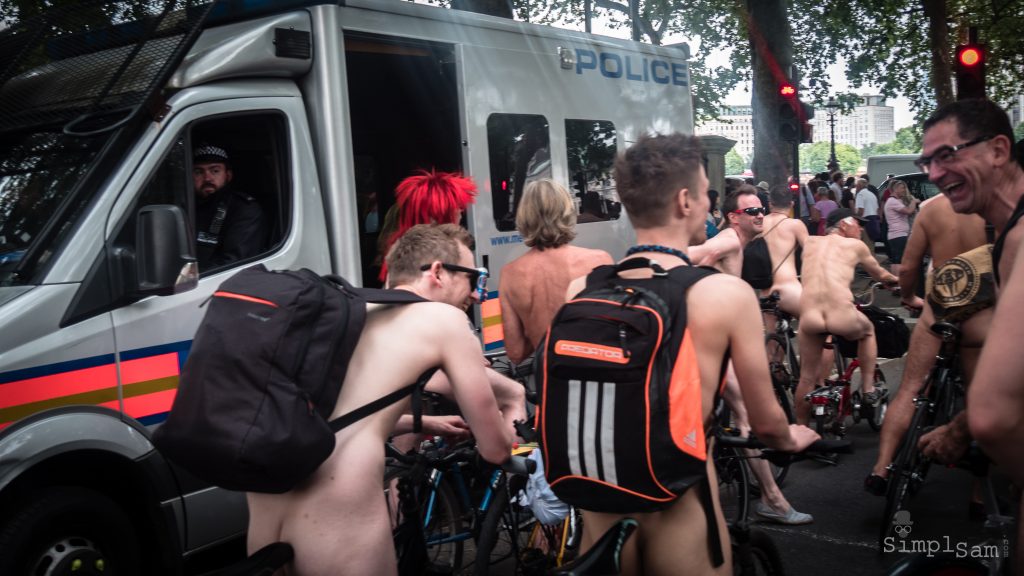 WNBR World London Naked Bike Ride 2018 - Police keeping a watchful eye