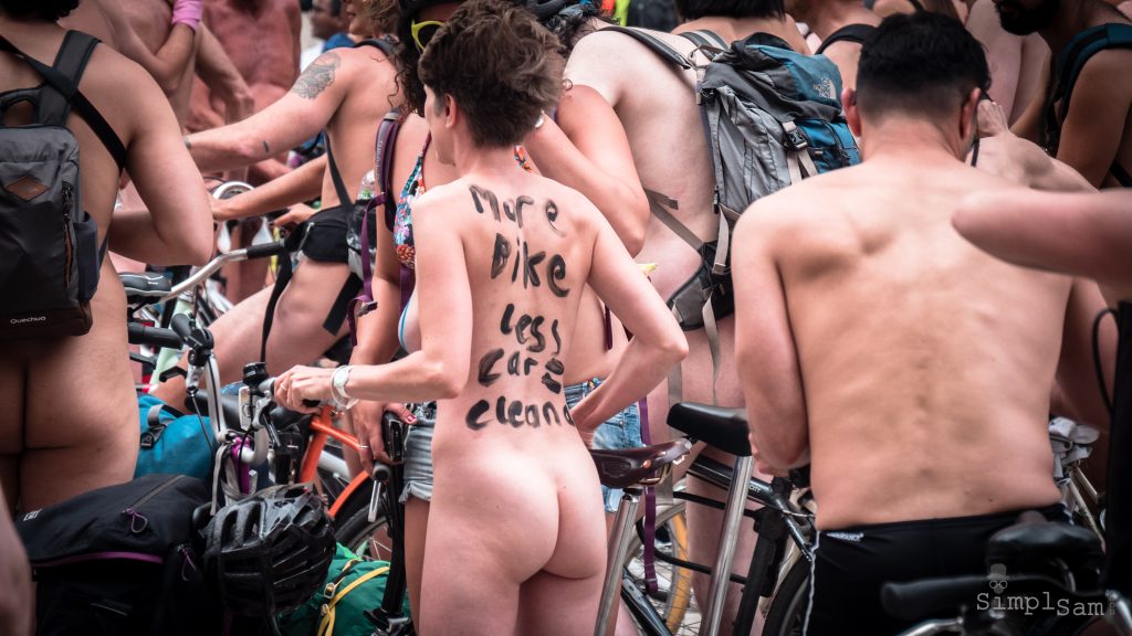 WNBR World London Naked Bike Ride 2018 - More Bikes less Cars woman