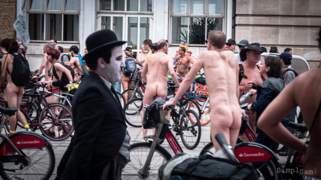 WNBR World London Naked Bike Ride 2018 - Charlie Chaplin